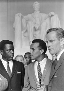 March on Washington 1963 Photo of Sidney Poitier, Harry Belafonte, Charlton Heston